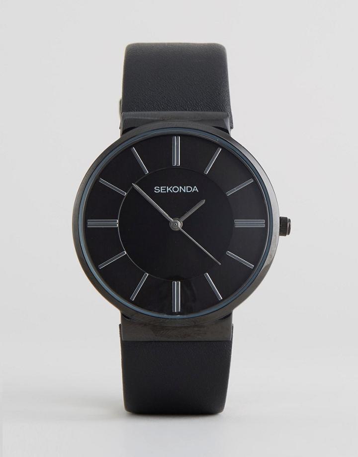 Sekonda Black Leather Watch Exclusive To Asos - Black