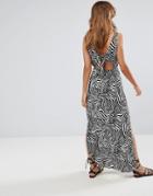 Asos Bow Back Maxi Dress In Zebra Print - Multi