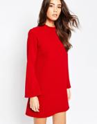 Asos Tunic Dress With Flared Sleeves - Deep Red