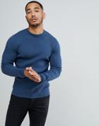 New Look Ribbed Muscle Fit Sweater In Blue - Blue