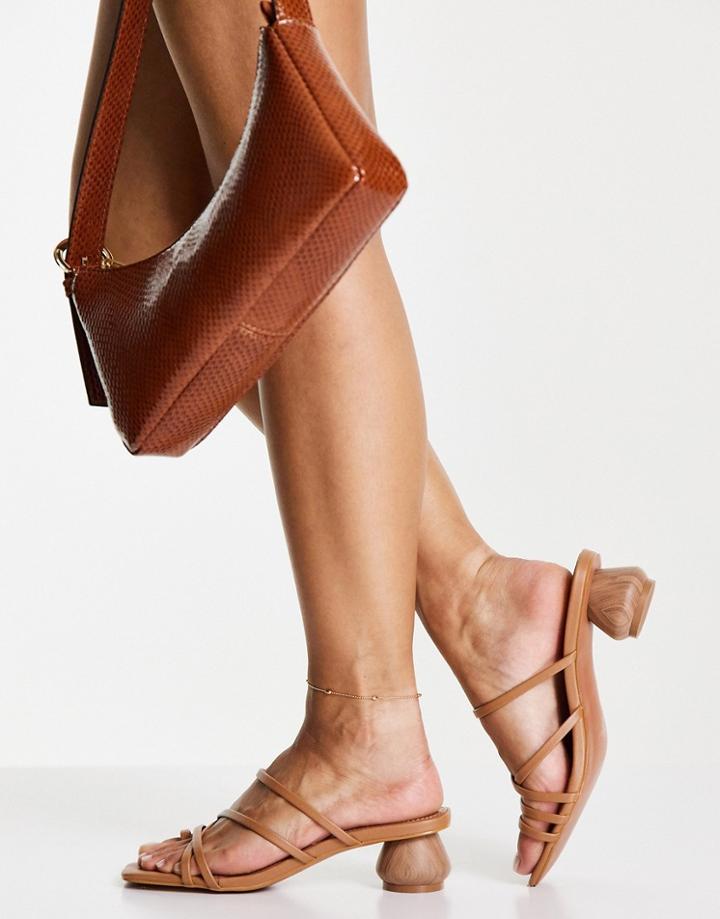 Asos Design Hillary Strappy Heeled Mules In Tan-brown