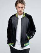 Asos Bomber Jacket With Contrast Rib In Black - Black