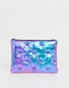 Asos Design Padded Quilted Clutch In Holographic - Purple