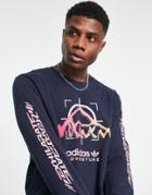 Adidas Originals Adventure Long Sleeve Top In Ink Navy With Front Graphics