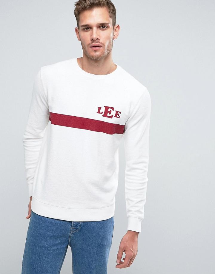 Lee Logo Striped Sweatshirt Reverse Loop Back - White