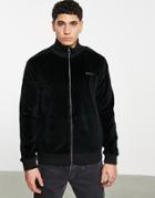 Hugo Dolme Velour Funnel Neck Track Jacket In Black