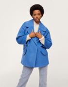 Mango Single Breasted Winter Coat With Pockets In Blue