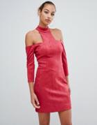 Forever Unique Cold Shoulder Mini Dress - Red