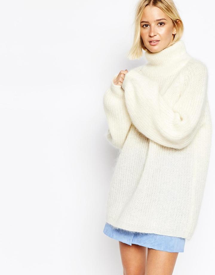 Gestuz Xenia Roll Neck Sweater With Blouson Sleeves - Cream