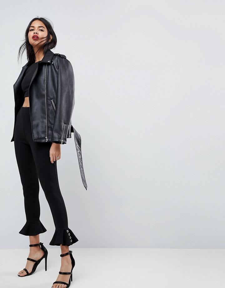 Asos Skinny Pants With Eyelet Fluted Hem - Black
