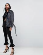 Asos Skinny Pants With Eyelet Fluted Hem - Black
