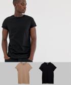 Asos Design T-shirt With Crew Neck With Roll Sleeve 2 Pack Multipack Saving - Multi