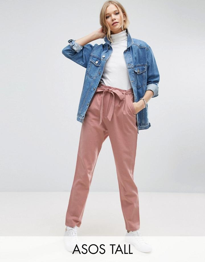 Asos Tall Tie Waist Linen Peg Pants - Pink