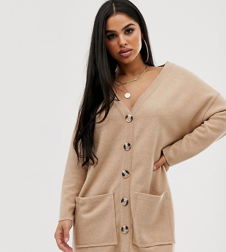 Asos Design Petite Oversized Super Soft Button Through Dress - Beige