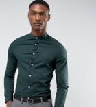 Asos Tall Skinny Shirt In Dark Teal With Grandad Collar - Green