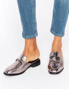 Daisy Street Metallic Backless Loafers - Silver