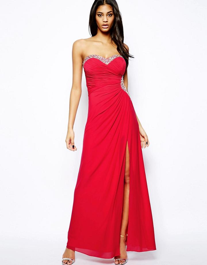 Lipsy Vip Bandeau Maxi Dress With Embellished Waist - Pink