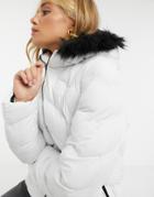 Brave Soul Kylie Padded Jacket With Faux Fur Hood-white
