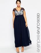 Asos Curve Scalloped Lace Maxi Dress - Navy