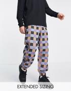Asos Design Oversized Tapered Pants In Patch Work Design-multi