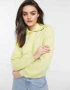 Asos Design Sweater With Wide Collar And Button Placket In Yellow-green