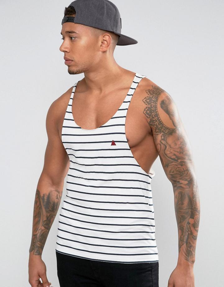 Asos Stripe Tank With Raw Edge Extreme Racer Back And Logo - White
