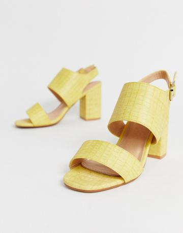 Park Lane Two Part Heeled Sandals In Yellow Croc