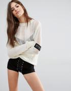 Nicce London Distressed Sweater With Side Logo - Cream