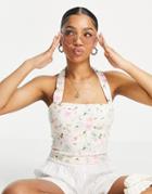 Abercrombie & Fitch Halter Linen Top In White Floral