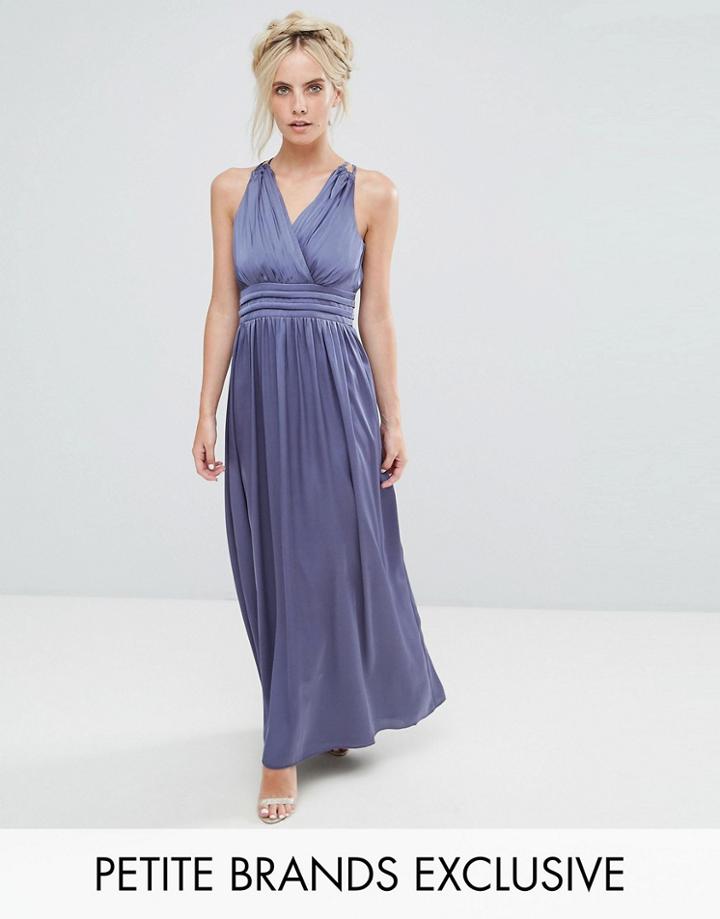 Little Mistress Petite Wrap Front Strappy Maxi Dress - Purple