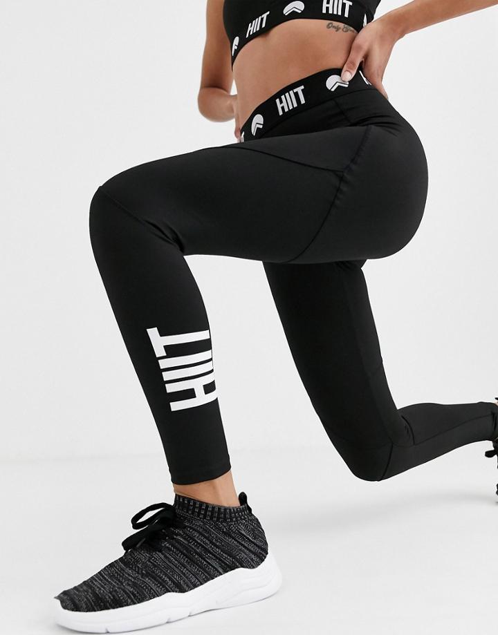 Hiit Leggings With Branded Waist In Black