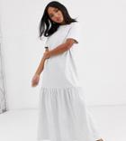 Asos Design Petite T Shirt Maxi Dress With Dropped Hem-gray