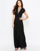 Love Maxi Dress With Lace Up Detail - Black