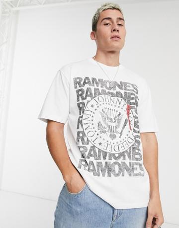 Pull & Bear Ramones T-shirt In Whit-white