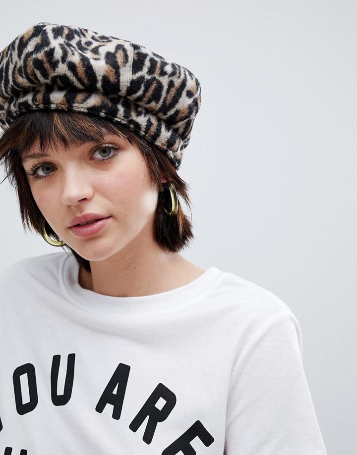 Asos Design Leopard Print Beret - Multi