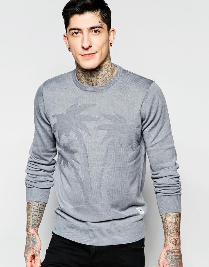 Bellfield Palm Tree Crew Neck Sweatshirt - Gray