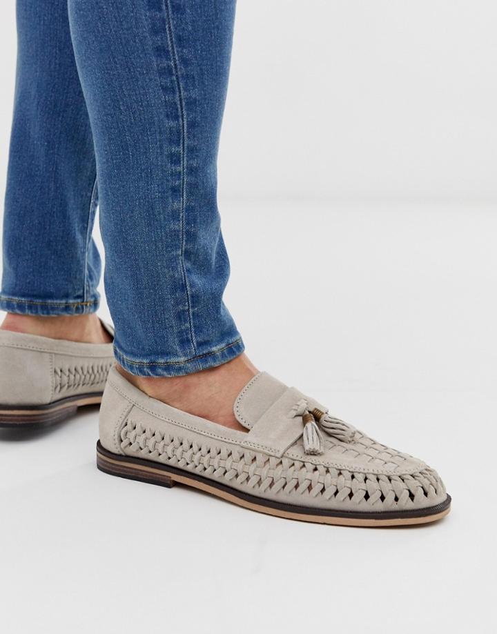 River Island Woven Tassel Loafers In Light Gray