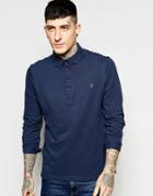 Farah Long Sleeve Polo Shirt In Reg Fit - Navy