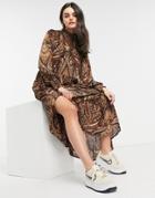 Vila High Neck Smock Dress With Tiered Skirt In Paisley Print-multi