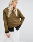 Native Youth Paneled Sweatshirt With Contrast Turn Up - Green