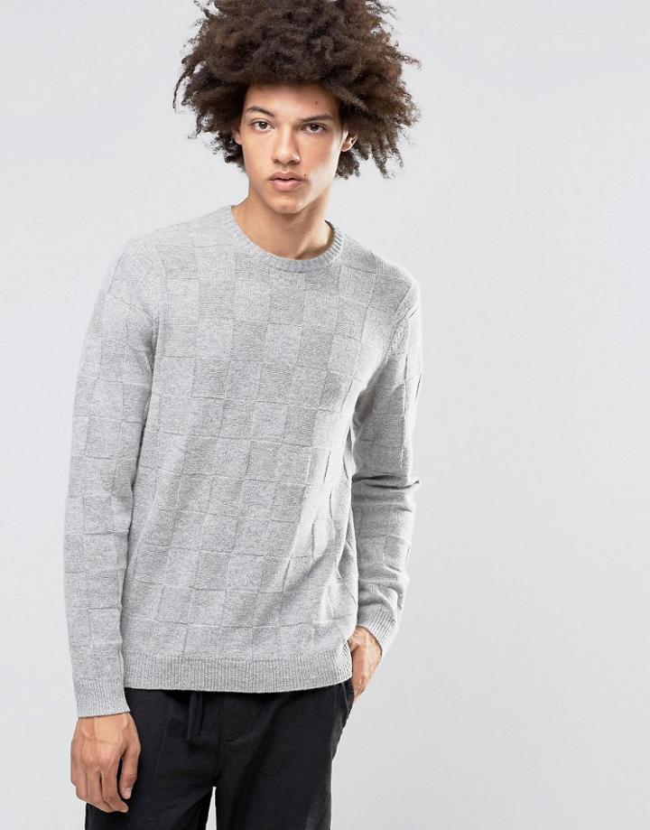 Asos Lambswool Rich Sweater With All Over Texture In Gray - Gray