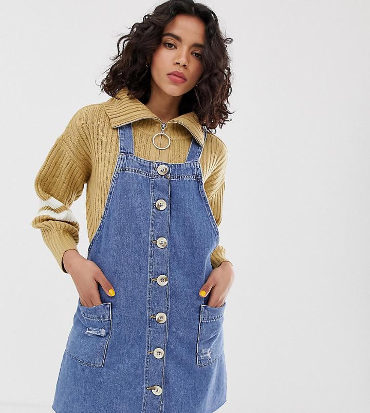 River Island Denim Jumper Dress Dress In Light Wash - Blue