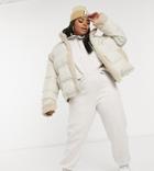 Asos Design Curve Sherpa Paneled Puffer Jacket In Cream-white