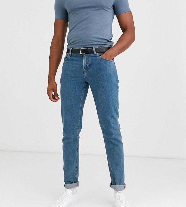 Asos Design Tall Slim Jeans In Flat Mid Wash Blue
