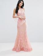 Forever Unique Lace And Sheer Maxi Dress - Pink