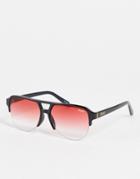 Quay Brow Bar Aviator Sunglasses With Pink Lens In Black