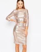 Tfnc All Over Sequin Crop Top With Long Sleeves - Nude Sequin