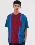 Asos Design Oversized T-shirt With Vertical Color Block - Green