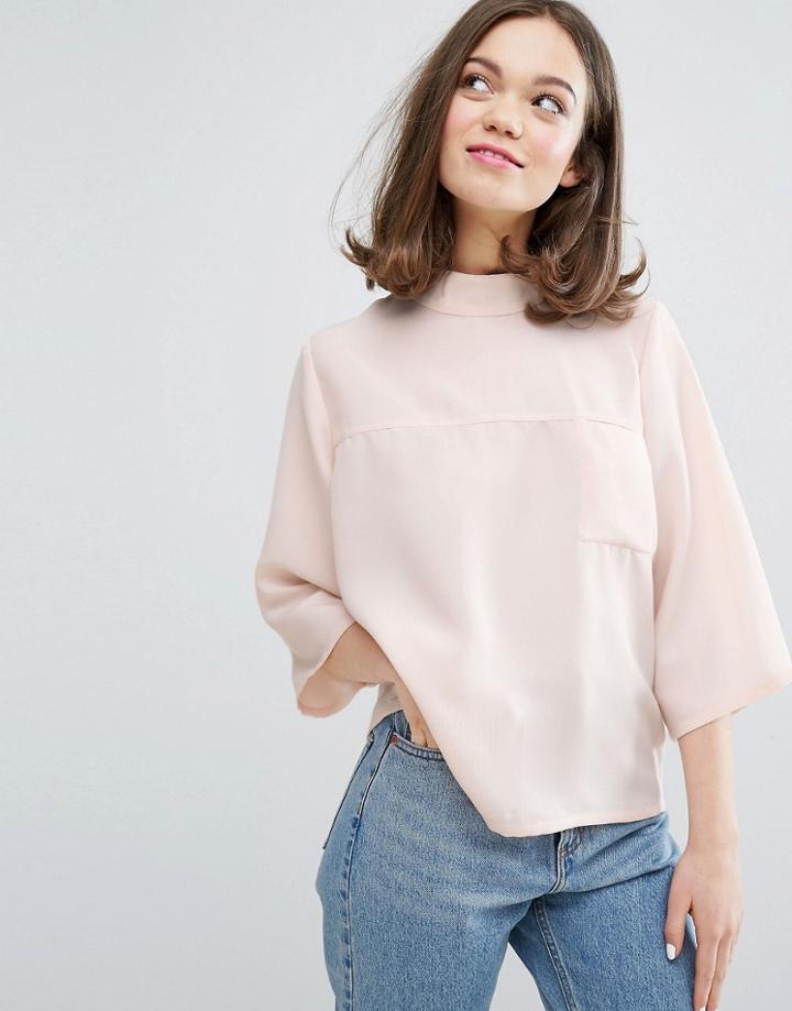 Monki High Neck Blouse - Beige