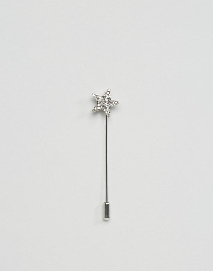 Designb London Crystal Star Collar Tips In Silver - Silver